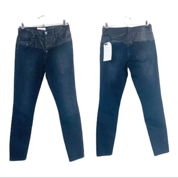 Current/Elliott Stiletto Jeans Fused High Waist Leather Patchwork Black 29 x 28 - Picture 8 of 9